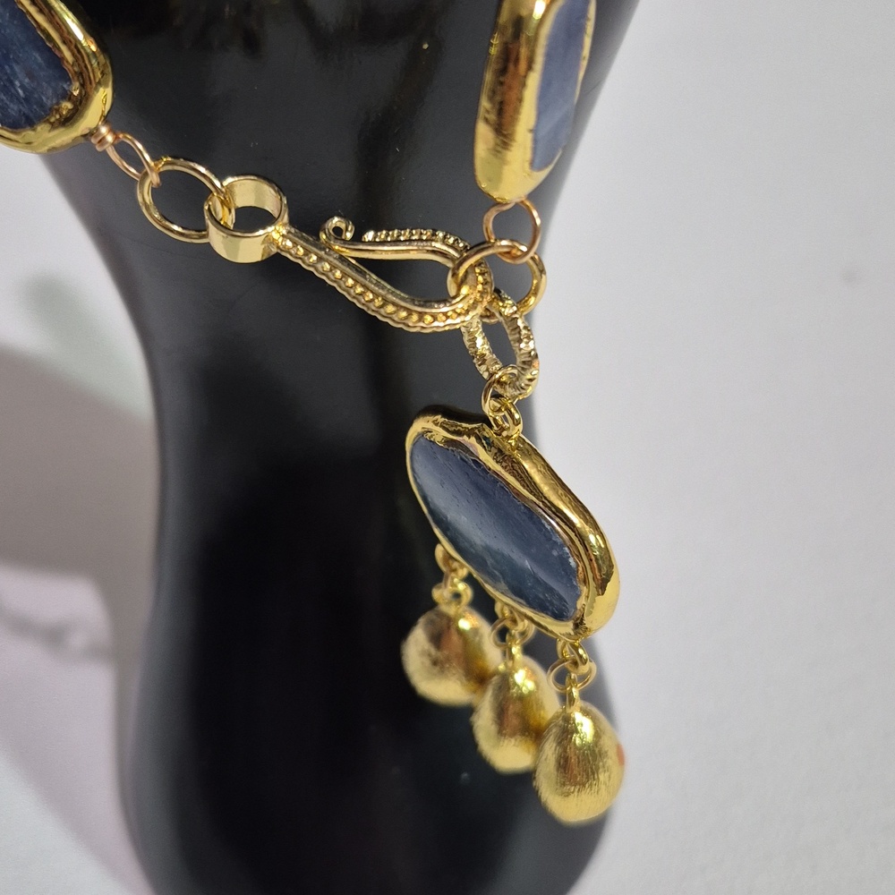 Blue Agate/Blue Kyanite gold plated Bracelet - Picture 7 of 8